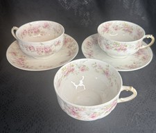 5 PC~Antique GDA CH Field Haviland Limoges France Pink Rose Teacups & Saucers picture