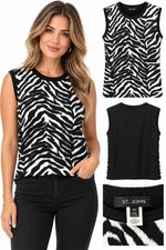 ST. JOHN Zebra Print Knit Tank Top Size M Black White Sleeveless picture