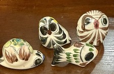 4 Miniature Tonala Mexican Figurines Hand Painted - Fish Owl Bird Snail 1-2” picture