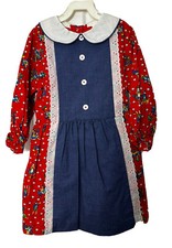 Vtg 70’s Sears Dress Sz 6 Patriotic Red White Blue Perma Prest Eyelet Lace picture