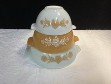 3 Pyrex Butterfly Gold Cinderella Nesting Mixing Bowls 441,442,443 picture