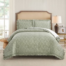 Modern Heirloom 3pc King Floral Ruffle Comforter Bedding Set Assorted Green picture