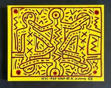 Keith Haring Painting  on Vintage Unique Canvas SIGNED NYC POP SHOP picture