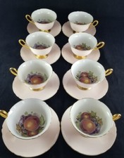 Extremely Rare Set Of  8 Shelley China Cups and Saucers Pink With Fruit In Cup picture