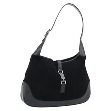 GUCCI Jackie Hand Bag Suede Black Silver 001 3346 Auth 194007 picture