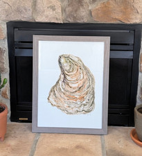 Beautiful custom framed Oyster Shell ink painting signed print 27
