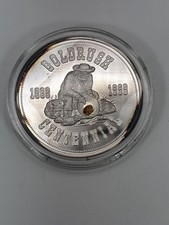 1998 Alaska Mint Official Gold Rush Centennial Silver Medal w/ Gold Nugget  picture