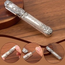 Vintage Needle Storage Case Antique Silver Needles Tubes Toothpick Keeper Holder picture
