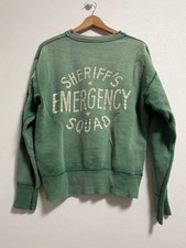 RUSSELL 50s 60s Vintage Front V Sweatshirt Sheriff's Emergency Squad Print Green picture