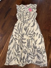THML Ivory Abstract Midi Dress V-Neck Sleeveless Button Size Medium NEW $76 picture