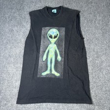 Vtg 1995 Alien Martian ufo Cut Off Chopped T-shirt Mens L Black 1990s Tee picture