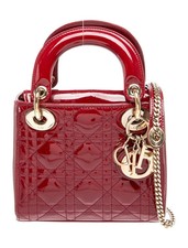 Christian Dior Mini Lady Dior Bag Red Patent Leather Cannage Gold Hardware picture