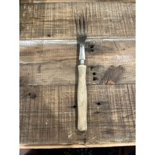 Vintage 19th Century Civil War Era Kitchen Utility Fork Wooden Handle 12.5 Inch picture