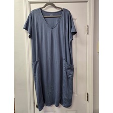 J. Jill Pure Jill Easy Knit Two-Pocket Dress 2X Cadet Blue Cotton V-Neck Midi picture