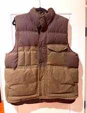 Filson Men's Quilted Insulated Puffer Vest Green/Brown Zip Snap Stand Collar L picture