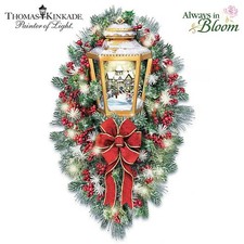 Bradford Exchange A Happy Homecoming Wreath Thomas Kinkade Lantern Illuminated picture