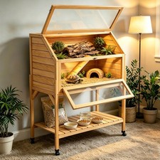 Tortoise Habitat Enclosure On Wheels Large Wooden 2-Tier Tortoise House picture