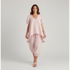 Tina Givens Linen Tunic Oversized Bloomer Set Women's L Top M Pants Pink Boho picture