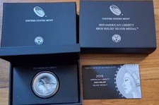 2019 P American Liberty 2.5oz .999 Fine Silver Medal, High Relief,Box & COF picture