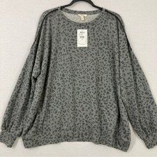New Como Blu Gray Leopard Print Round Neck Pullover Sweatshirt 1X picture