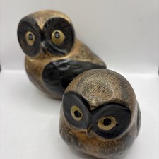 Vintage Set Of Otagiri Spotted Owl Figurine Ceramic Brown & Black Marked Japan picture