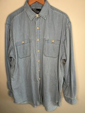 Vintage Ralph Lauren Shirt Mens Large Long Blue Chambray Denim Button Up Pockets picture