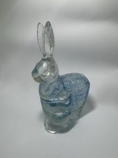 Zabkowice Glass, Rabbit Carrying Basket, Vintage Blue picture