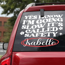 Personalized Funny Safe Driving Style Car Sticker, Retro Custom Name Car Decal picture