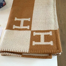 Hermès Avalon Reversible Wool Cashmere Throw Blanket Brown/Beige 52x68 in picture