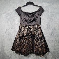Sequin Hearts Dress Women Jrs 9 Gold Black Lace Off the Shoulder Fit & Flare NWT picture