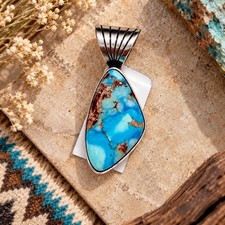 Sharon McCarthy Navajo Golden Hills Turquoise Sterling Silver Pendant NWT picture