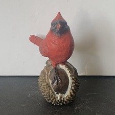 Vintage 3.25” Handpainted Cardinal On Chestnut Figurine Collectible picture