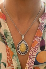 15.72ct Ethiopian Yellow Opal 1.57ctw Diamond 14K White Gold Pendant picture
