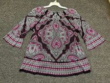 INC International Concepts Blouse Top Womens 0X Black Pink Paisley Boho Layered picture
