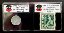 WWII Authentic Rare German Coin 1 Rp Zinc and Unused Stamp World War 2 Artifacts picture