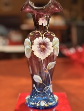 Fenton 1996 Mulberry Glass 50th Anniversary Bill Fenton Leadership Vase #917 HP picture
