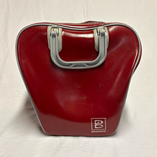 Vintage 1970s Brunswick Red/Gray Vinyl Bowling Bag Carry Handle Zip Closure picture