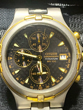 Citizen Chronograph Titanium Quartz Two-Tone Black Dial WR100 Date Watch picture