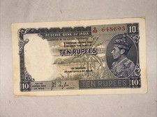British India 10 Rupees Note Of Year 1938, King George VI , governor J b Taylor picture