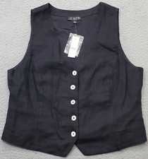 J.Crew Tailored Vest Womens Size 10 Black Linen V-Neck Lightweight Button-Front picture