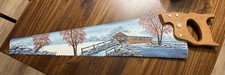 Vintage Disston Hand Saw Painted Covered Bridge Winter Snow Folk Art 31 In picture