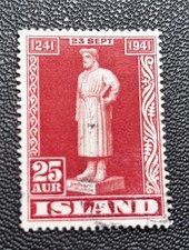 Iceland Postage Stamp 25 aur Red Statue 1941-1950 Mint Hinged Used picture