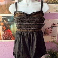 Boho Old Navy Black Smocked Babydoll Cami Top Size L picture