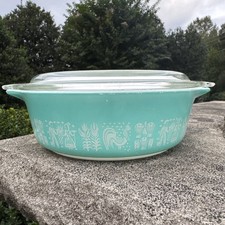 VTG PYREX Turquoise Blue Butterprint 471 Casserole Dish 1 Pint With Lid picture