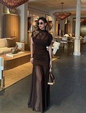 ZARA BNWT 2025. CHOCOLATE DRAPED CONTRAST TULLE MIDI DRESS. 4772/252/717 SIZE S picture