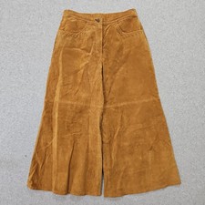 Vintage Lew Magram Pants Genuine Suede Leather Wide Leg Crop Caramel Brown Sz 6 picture