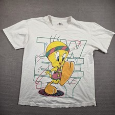 Vintage 90's 1995 Looney Tunes Tweety Bird Working Out Graphic T-shirt USA Large picture