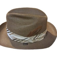 Vintage Stetson Venetian Millan Straw Fedora Brown (Palazzo) Sz 7 3/8 picture