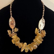 Huge Raw Chunky Baltic Amber Nugget Stone Necklace Sterling Silver Hook Clasp picture
