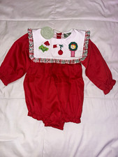 The Sage Smocking Company Girls 12-18M Red/White Christmas Embroidered Romper picture